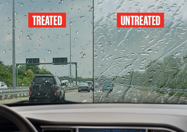 Difference between windshield rain repellent applied(right) and