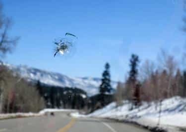 Close up on a windshield chip